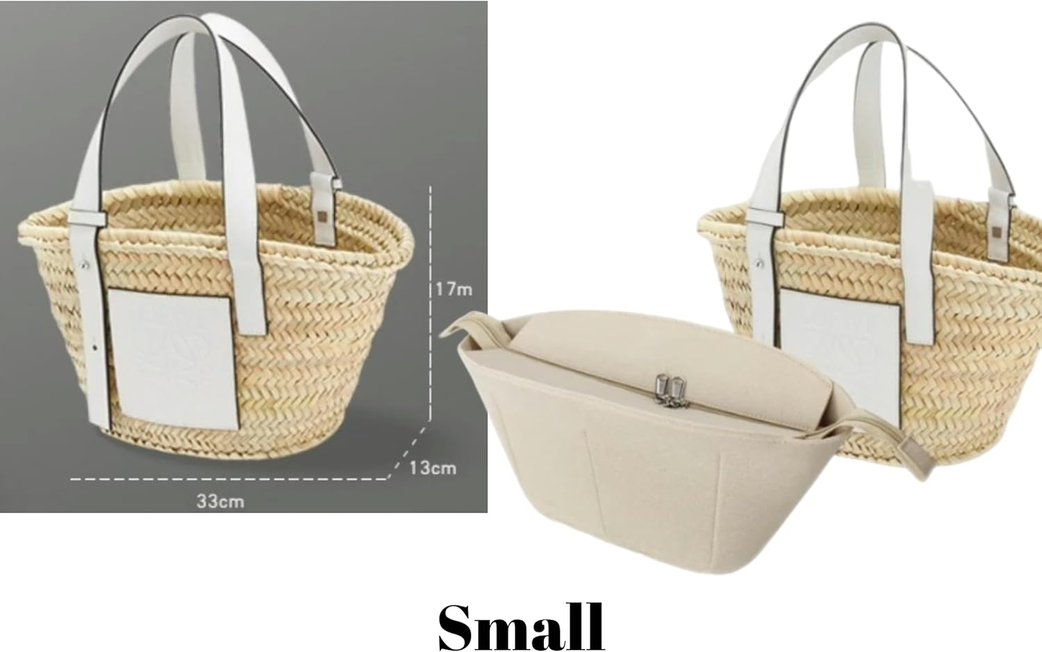 Xoppia Bag Organizer Compatible with Loewe Classic Raffia Basket Bag Felt Insert Liner for Women Tote Handbag. (Style A, Medium) image number 3