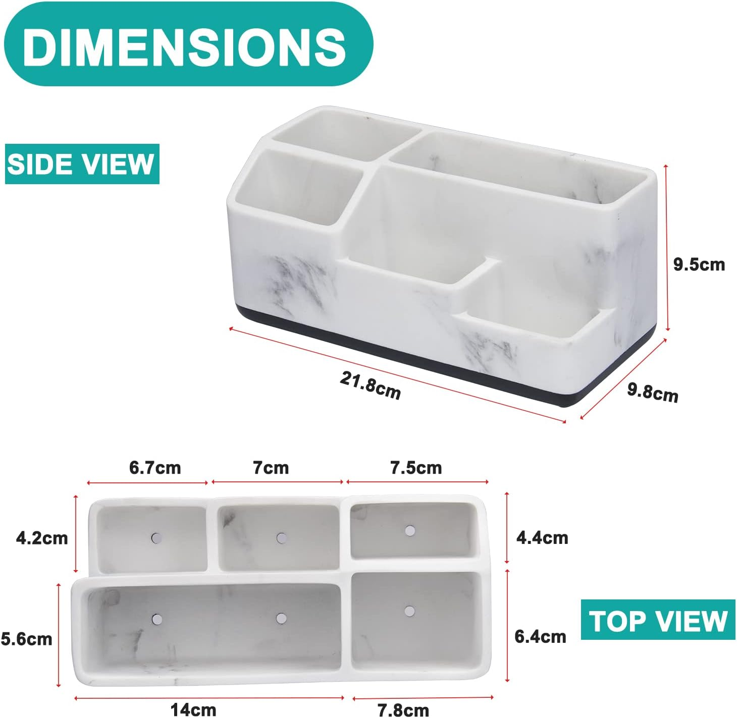 Richenda Toothbrush and Toothpaste Holder with Drainage, 5 Slots Bathroom Organizer Storage Caddy Countertop Anti-Slip Home Storage Organisation for Shower,Bath Products, Kitchen, White Marble - White Marble image number 3