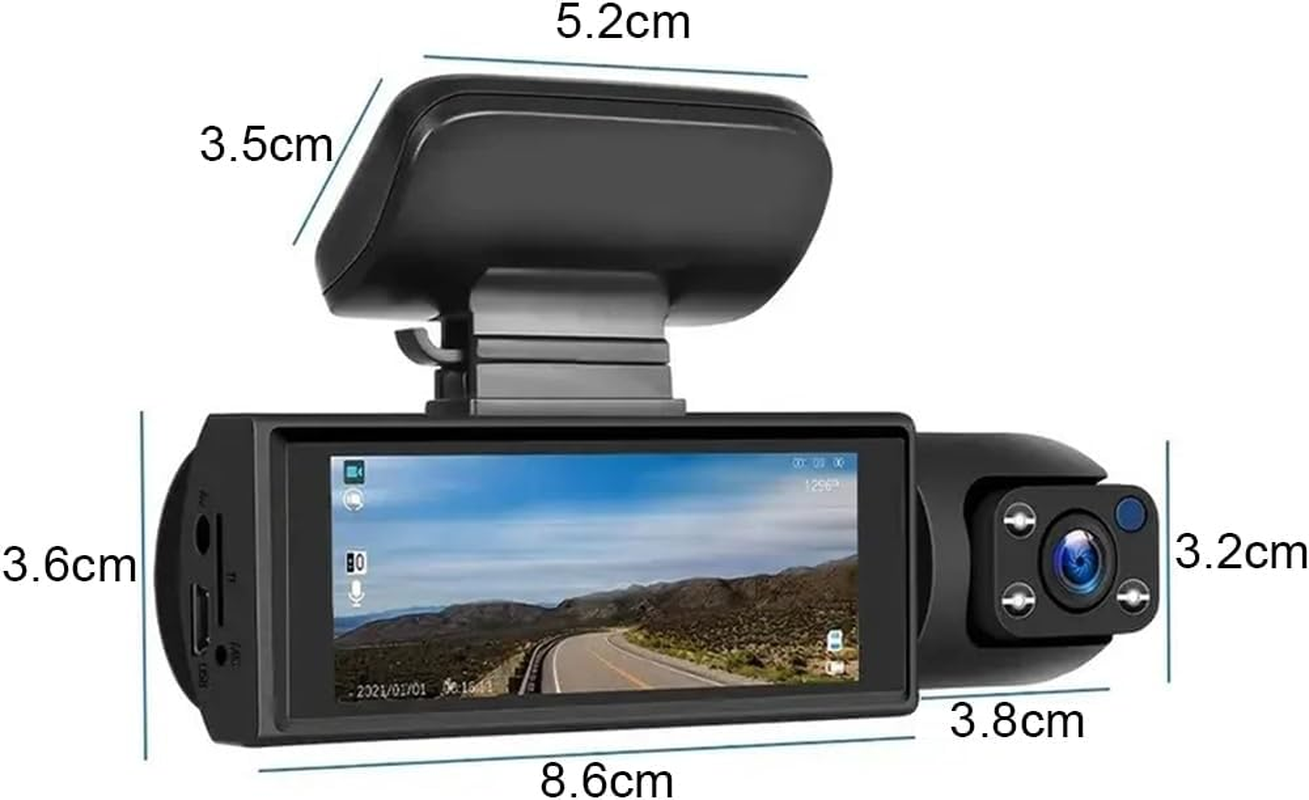 Driving Recorder, 1080P Dash Cam with 3.16" IPS Screen Front inside Cabin Dual Car Camera for Private Car Taxi, Vibration Detection Sensor W/Ir Night Vision, 64GB Sdcard Included Loop Recording image number 6