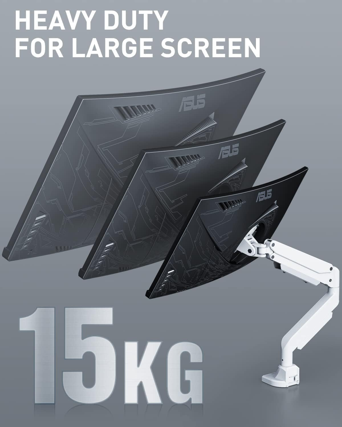 Heavy Duty Monitor Arm - 15KG Vesa Arm Monitor Stand, Monitor Desk Mount Gas Spring, Curved Computer Single Monitor Arm for Gaming Screen 34&rdquo;/38&rdquo;/42&rdquo;Up to 49'', 6.6-44Lbs Supported image number 4