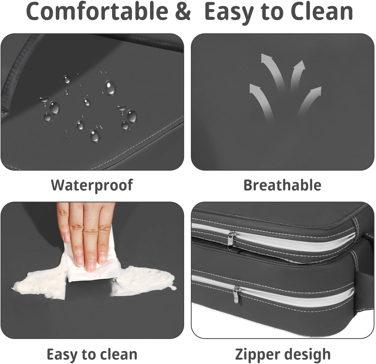 Toddler Booster Seat for Kitchen Chair, 2-In-1 Dining Table Booster Seat with Backrest & Adjustable Straps &ndash; Easy-Clean, PU Portable Toddler Eating Travel Increasing Cushion - Dark Grey - Light Khaki image number 7