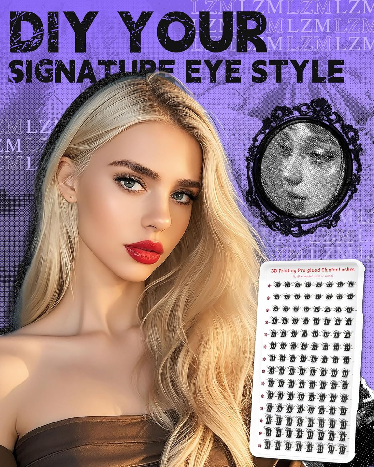 LZM Pre Glued Cluster Lashes Self Adhesive Lashes Clusters Natural with Tweezers No Glue Needed Press-On Eyelashes 8-14Mm Wispy Eyelash Extensions DIY at Home (KLSH44A) image number 2