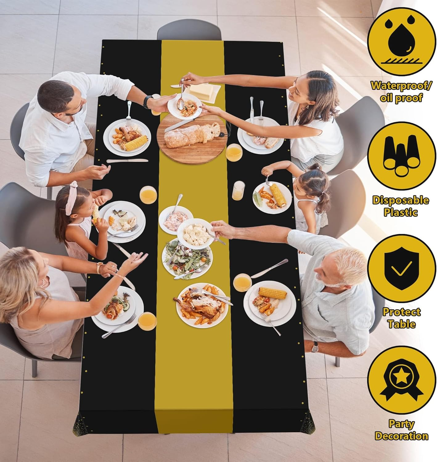 4 Pack 54" X 108" Disposable Plastic Table Cloth,Black and Gold Dot Tablecloths Birthday Wedding Graduation Valentine'S Day Party Supplies Christmas Decorations image number 2