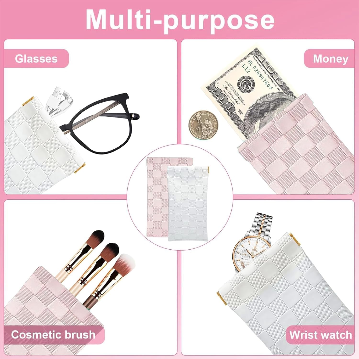 4PCS Mini Makeup Bags for Purse &ndash; Small Leather Cosmetic & Lipstick Pouches Waterproof Travel Organizer for Women (White & Pink) image number 3