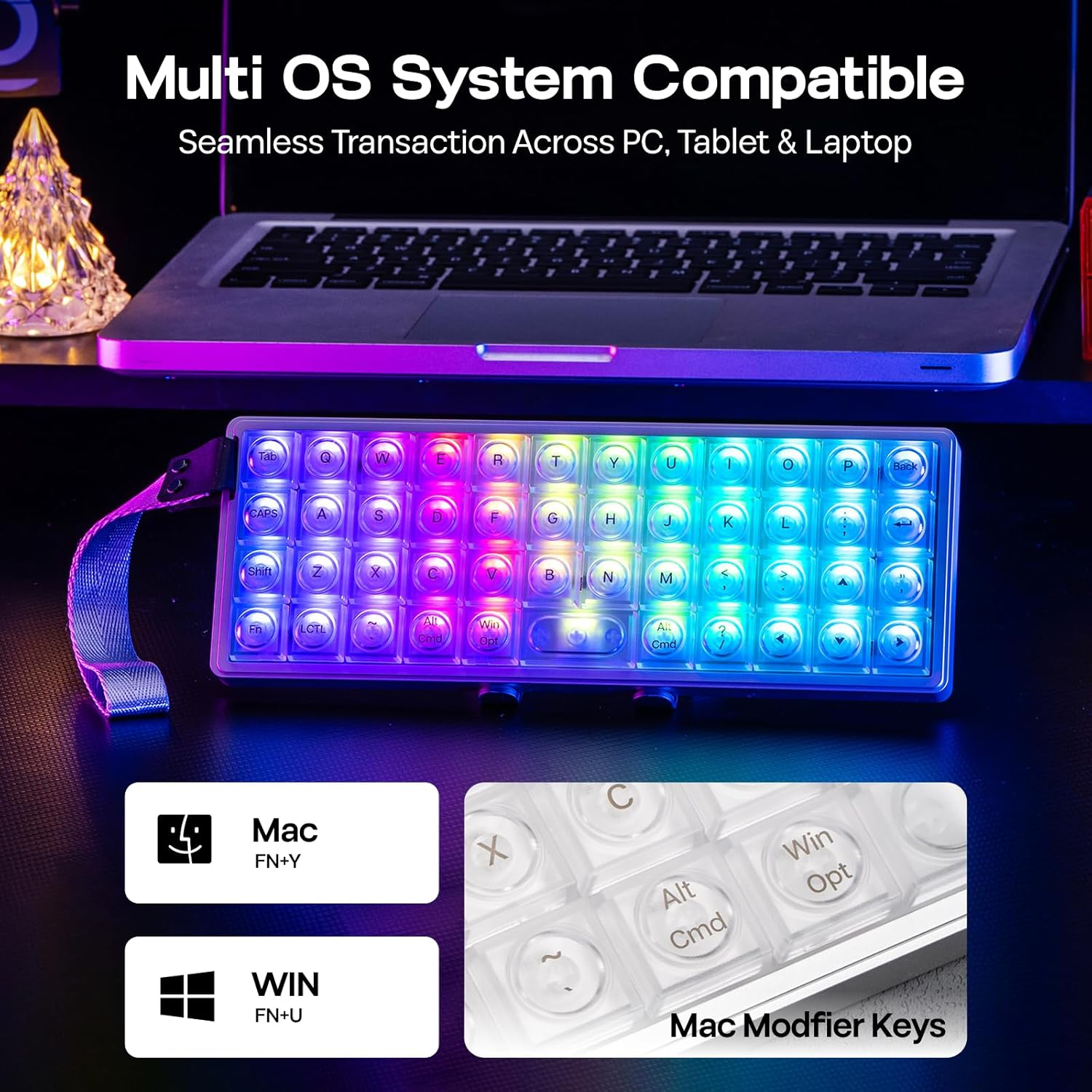 EPOMAKER Luma40 Low Profile Mechanical Keyboard with QMK/VIA & CNC Metal, Transparent PC Keycap, Hot-Swap, Kailh Linear Switch, 2.4Ghz/Bt/Usb, 40% Wireless Gaming Keyboard for Mac/Win