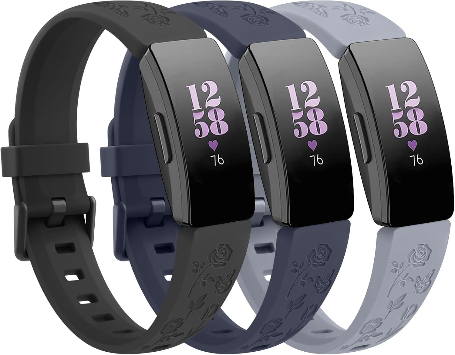 [3 Pack]Sport Straps for Fitbit Inspire 2 Bands & Fitbit Inspire HR Bands Women Men, Soft Classic TPU Adjustable Comfortable Replacement Strap Wristbands