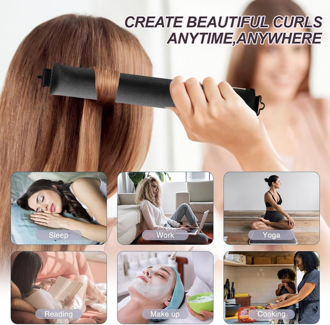 KIRZAX Heatless Curls Band, Pack of 4 Overnight Overnight Blowout, Heatless, DIY Overnight Curls Rubber, Curls Overnight with Hooks, for Medium Long Hair (Black) image number 4