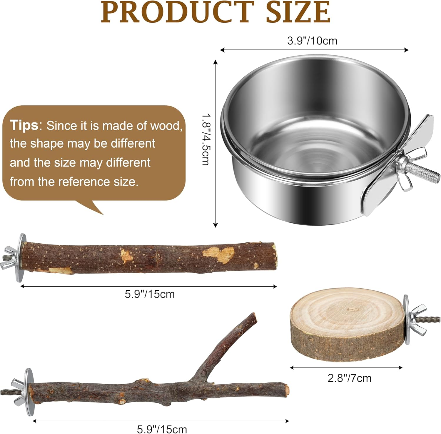 Bird Perches 9 Pack, Parakeet Toys Wooden Parrot Stand Branch, Bird Cage Accessories with Bird Feeding Cup, Bird Toys for Cockatiels Small Birds image number 3