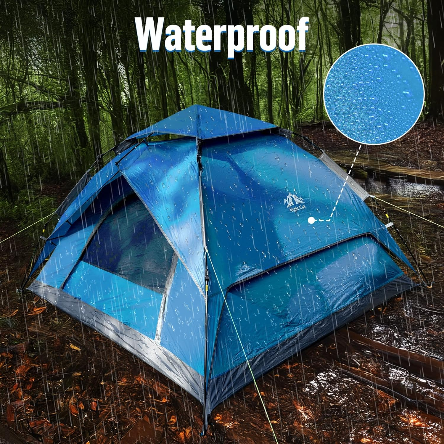 Night Cat Waterproof Camping Tent for 1 2 3 4 Person with Footprint Tarp Easy Instant Pop up Tent Automatic Hydraulic Rainproof Tent with Rain Fly image number 3