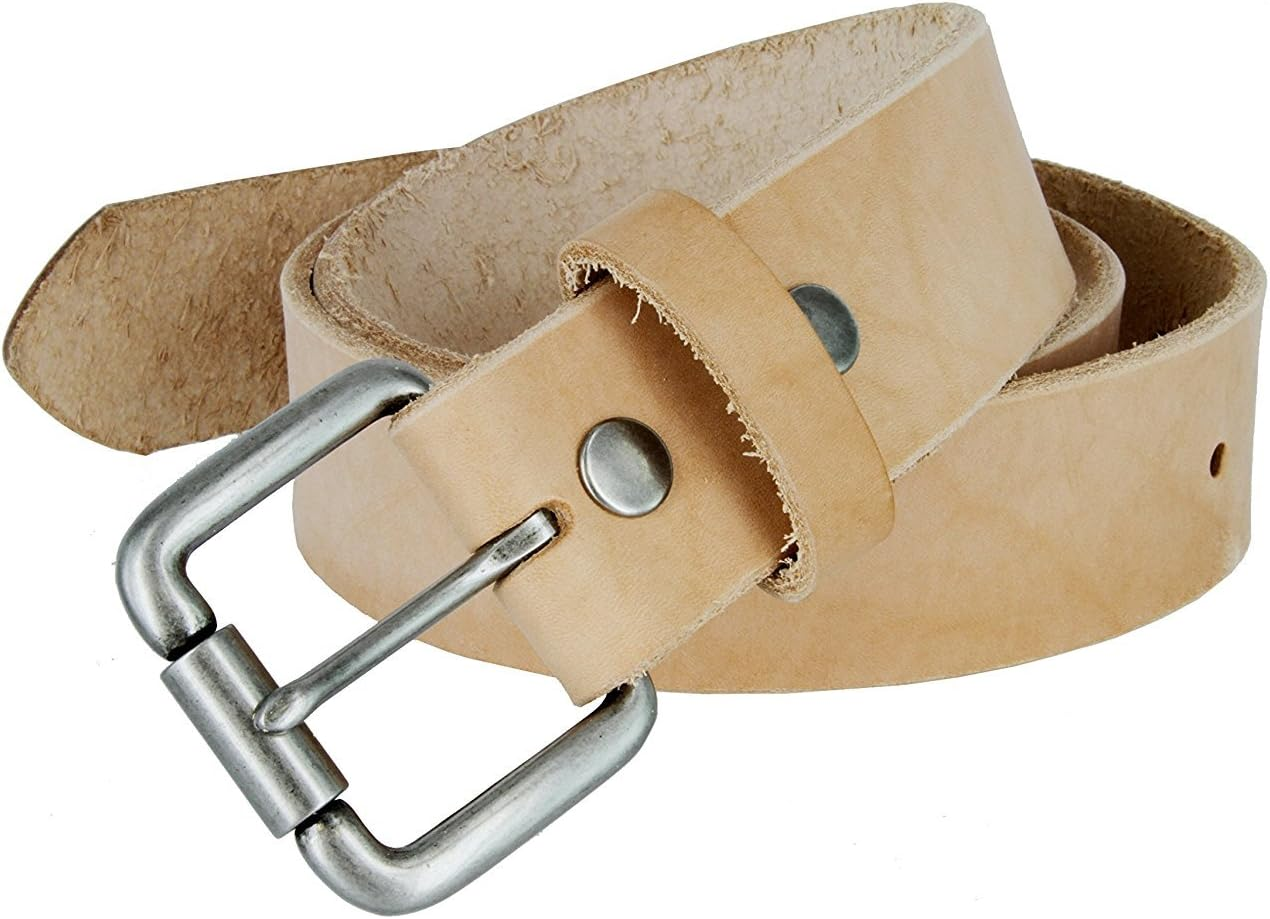 Natural Finish Full Grain Leather Belt with Roller Buckle 1 1/2"