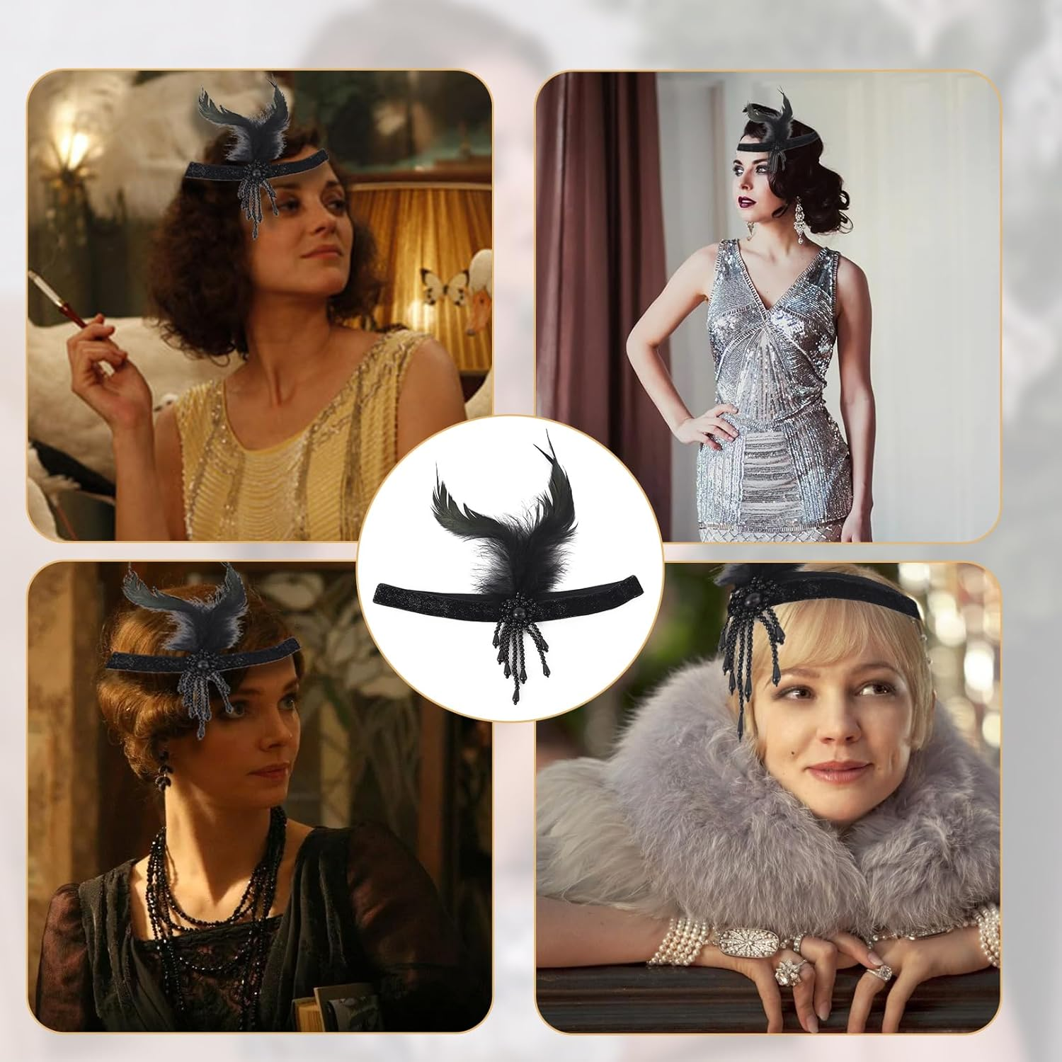 Women'S 1920S Headband for Gatsby Costume 20S Accessories, Vintage Jewellery Tassel Feather Headband with Rhinestone Hair Accessories, Perfect for Parties, Party Decoration, Weddings and Carnival image number 3