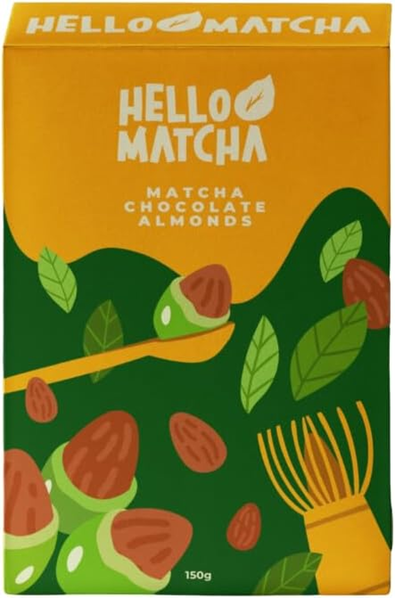 Hello Matcha Premium Organic Matcha Chocolate Almonds, 150G - Gourmet Candy Coated Almonds with Rich Matcha and Smooth White Chocolate, Made with High-Quality Organic Ingredients, Perfect for Snacking or Gifting