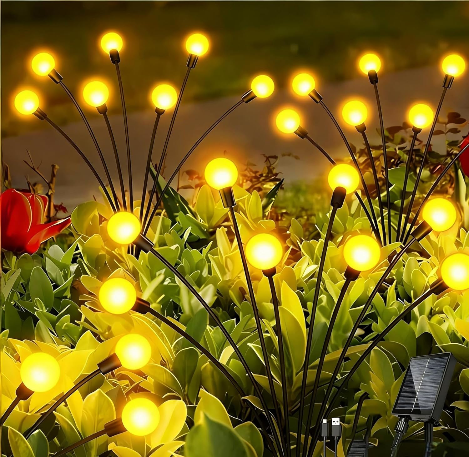 Solar Lights Outdoor Waterproof,4Pack Total 32 LED Solar Powered Garden Lights，Big Bulb Swaying Lights, 8 Lighting Modes Firefly Light for Patio Yard Decorative Yellow image number 5