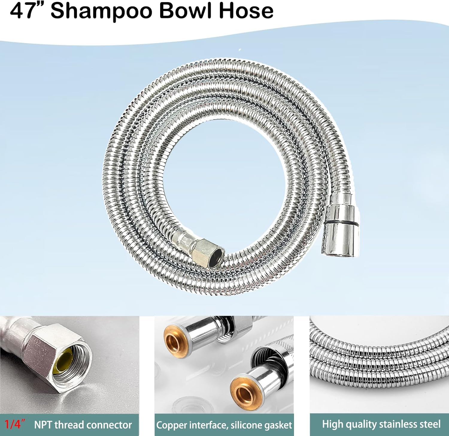 Shampoo Bowl Hose and Sprayer, 1/4&rsquo;&rsquo; Nut Stainless Steel Salon Sink Hose with Spray Head Replacement Part to Attach Shampoo Bowl Faucet Vacuum Breaker, Dual Sprayer Model, One Click Water Stop Button image number 5
