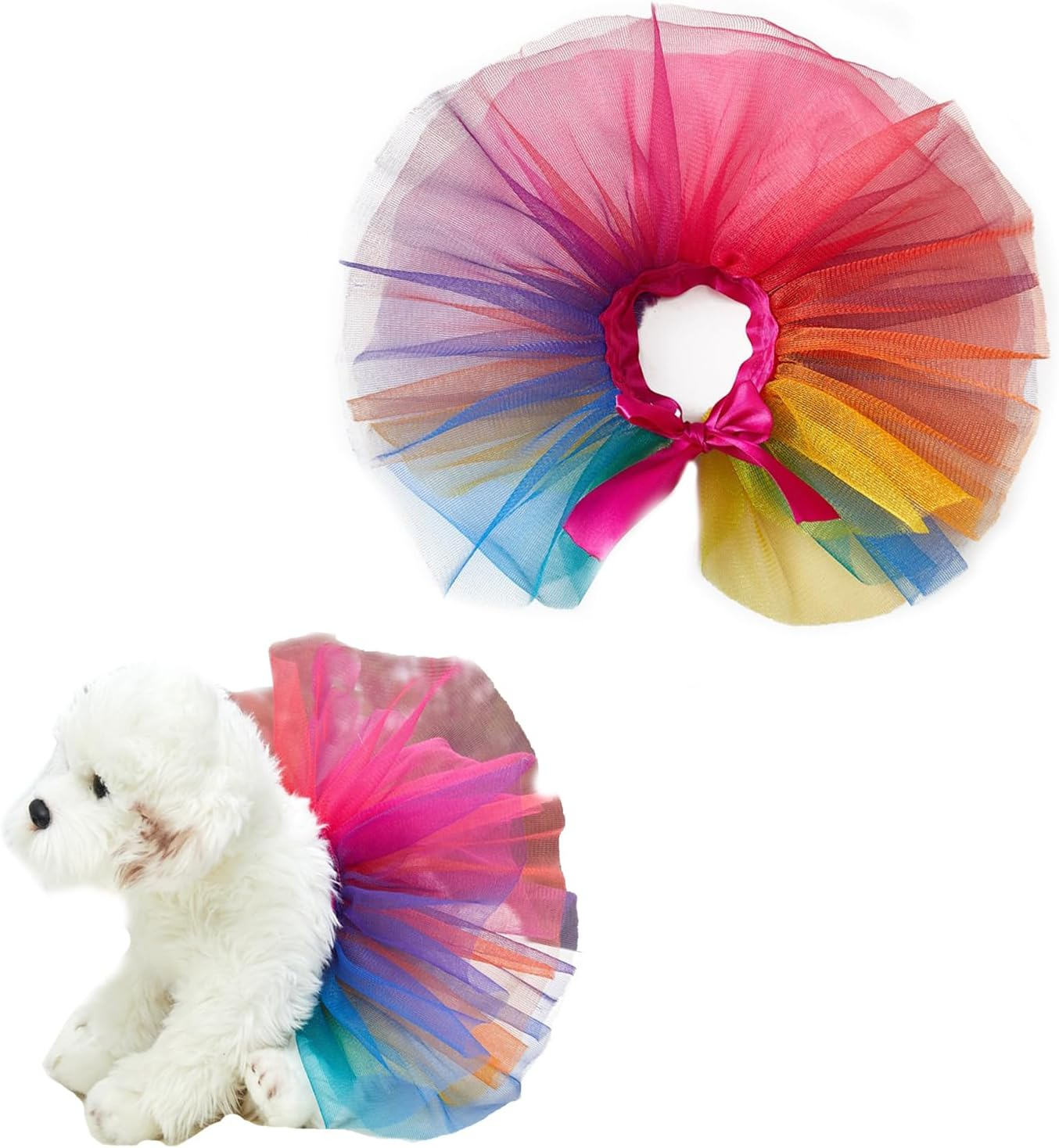 LERTREE Pet Tutu Skirt Lace up Tulle Rainbow Dress for Dog Puppy Cat Party Cosplay Costume (L)