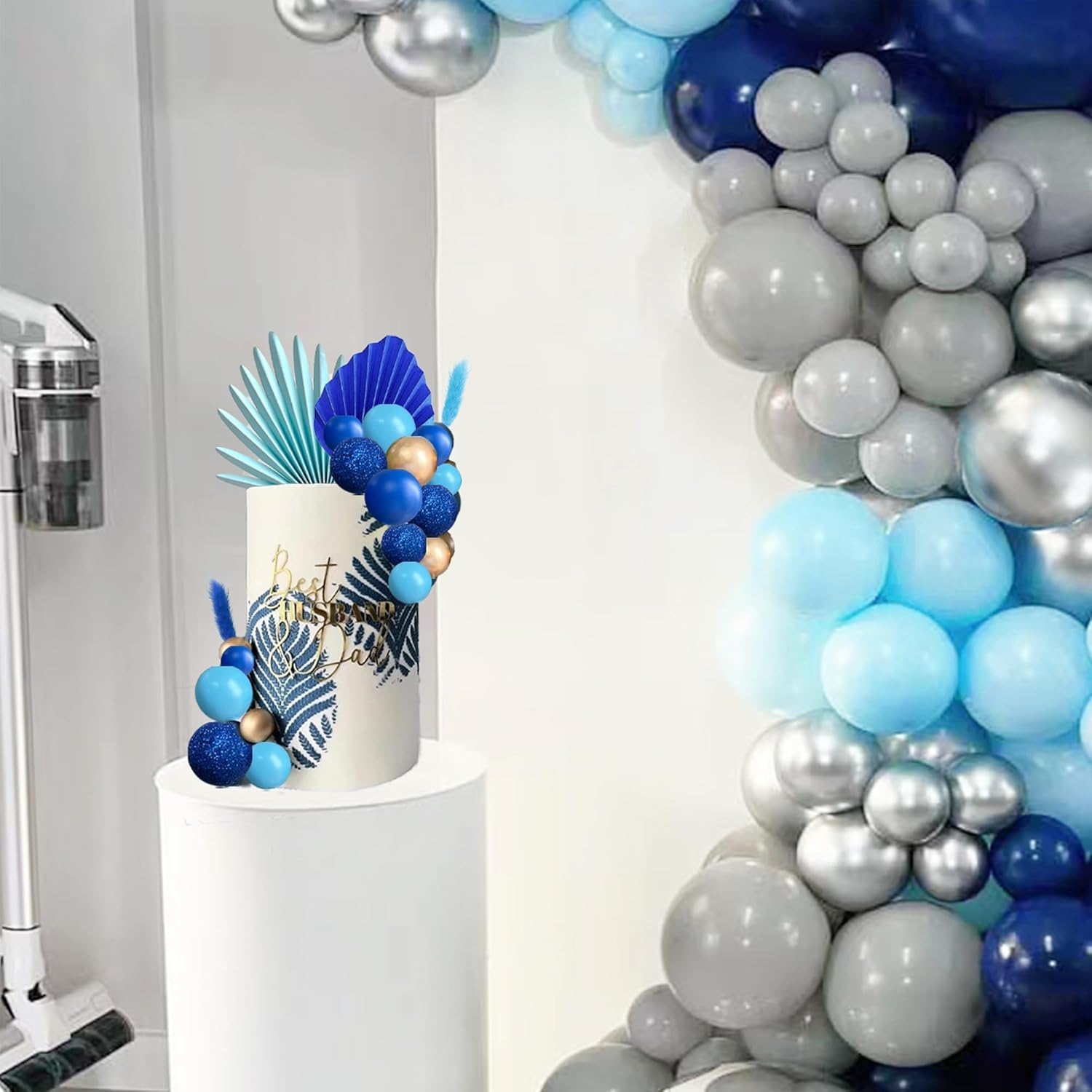 38 PCS Balls Cake Toppers Palm Leaves Cake Decorations for Birthday Wedding Baby Shower Party Supplies (Blue) - Purple image number 6