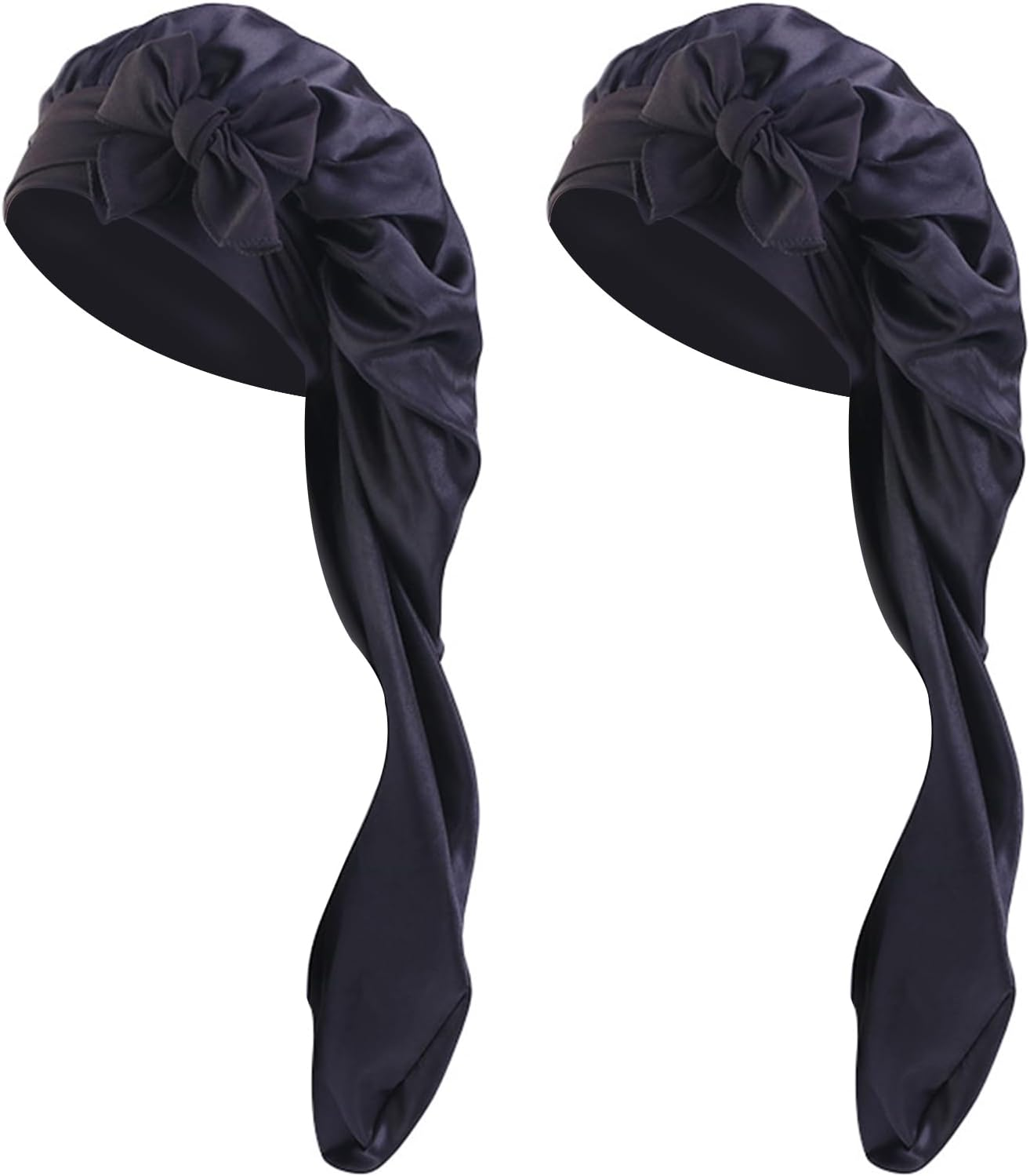2PCS Satin Silk Hair Bonnet with Tie Band, Large for Braids Sleeping, Adjustable Sleep Cap for Women, Elastic for Long Hair