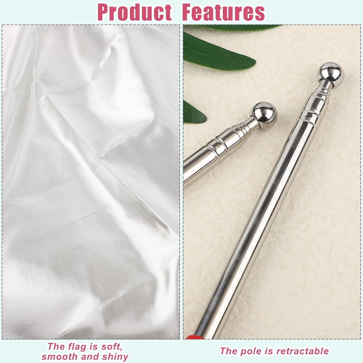 2Pcs Semicircle Worship Flag, 55.12X36.22 Inch Praise Dance Flags with Scalable Rods Shiny Worship Banner Metallic Sheen Angel Wings for Dance Church Performance (Silver) image number 2