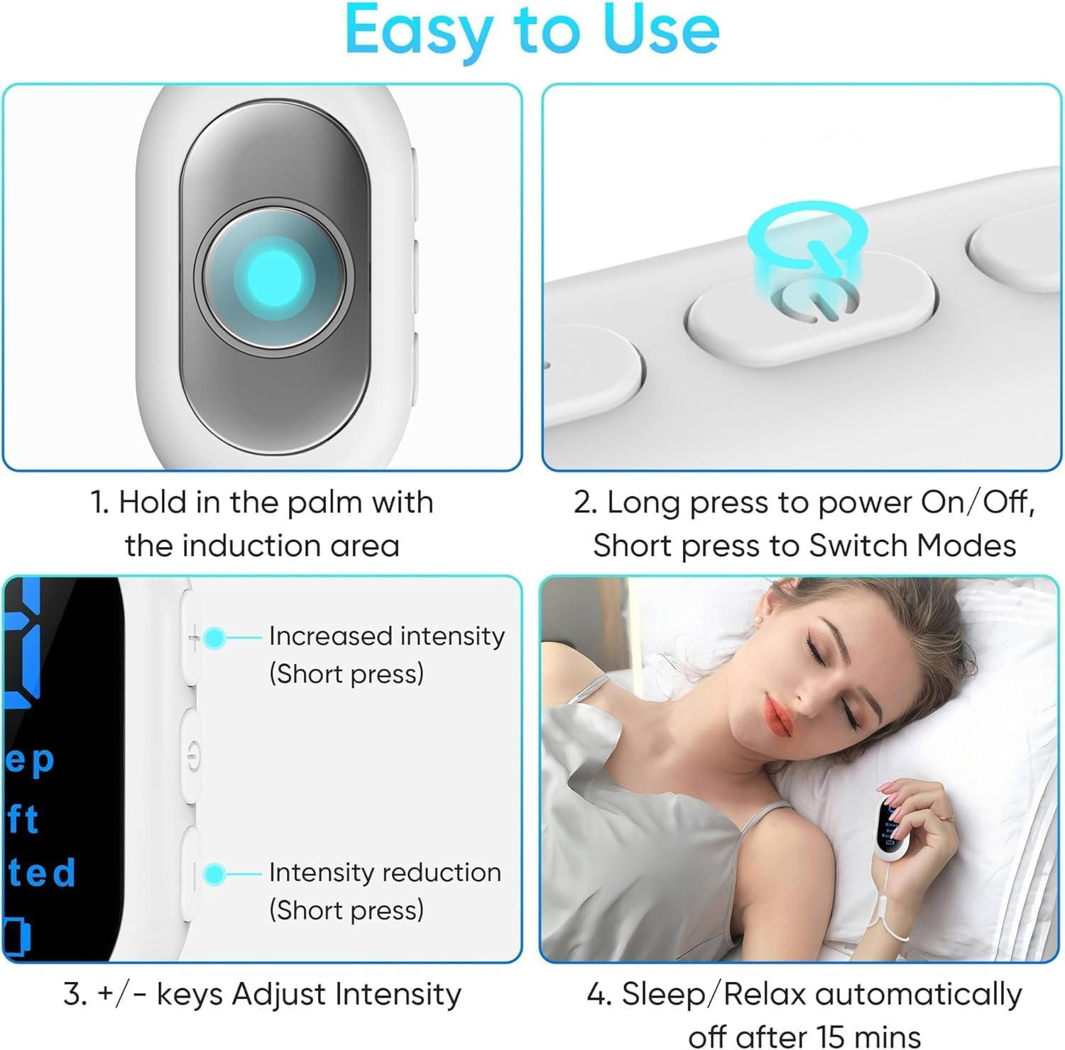 Sleep Aid Device with Type-C Rechargeable Microcurrent, 3 Modes & 9 Adjustable Gears for Anxiety Relief, Insomnia Solution image number 6