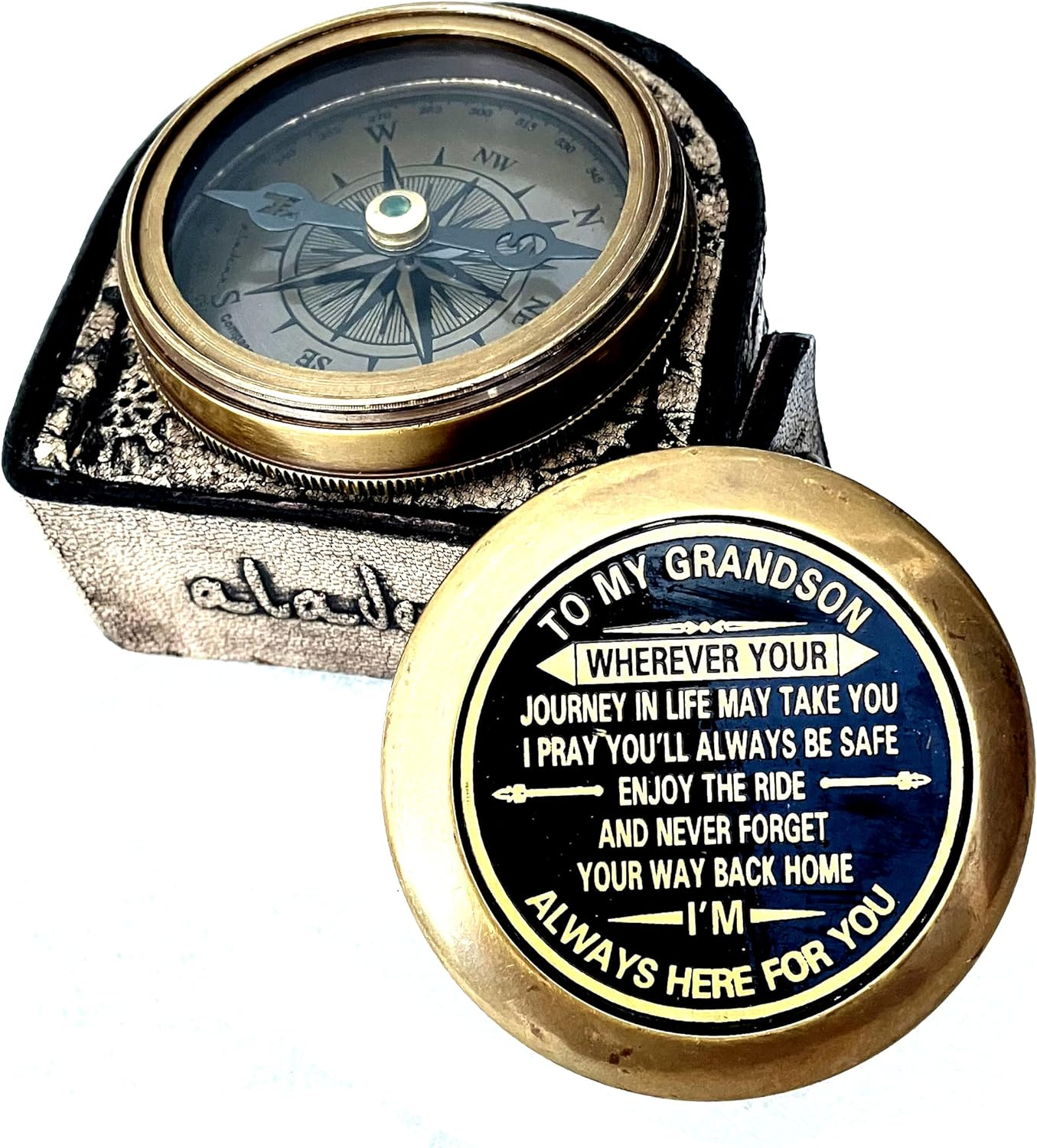 ALADEAN Brass Compass 2" | Engraved Quote Gift for Birthday Anniversary Wedding Christmas Thanksgiving Graduation Confirmation Baptism image number 1