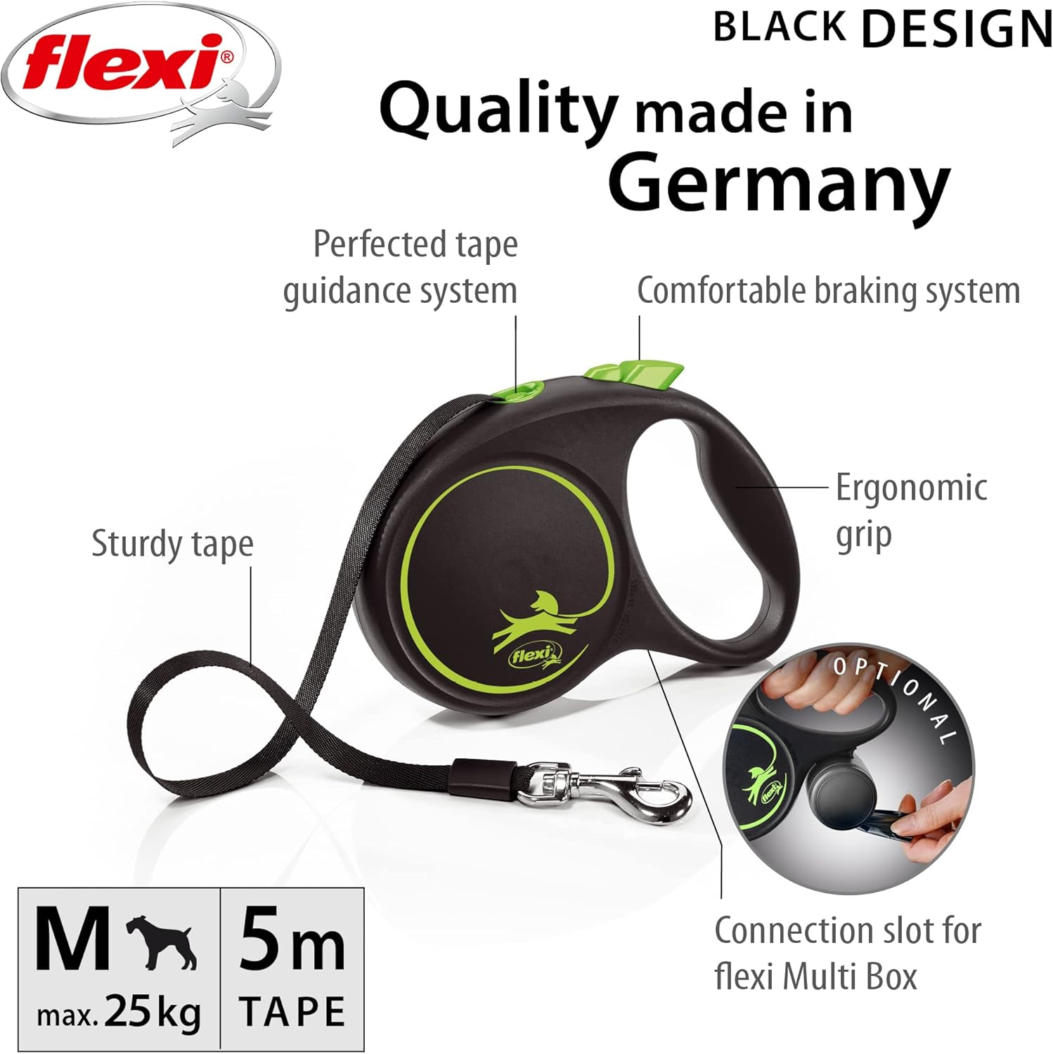 Flexi Black Design Retractable Lead Tape Medium Black/Green 5M image number 3
