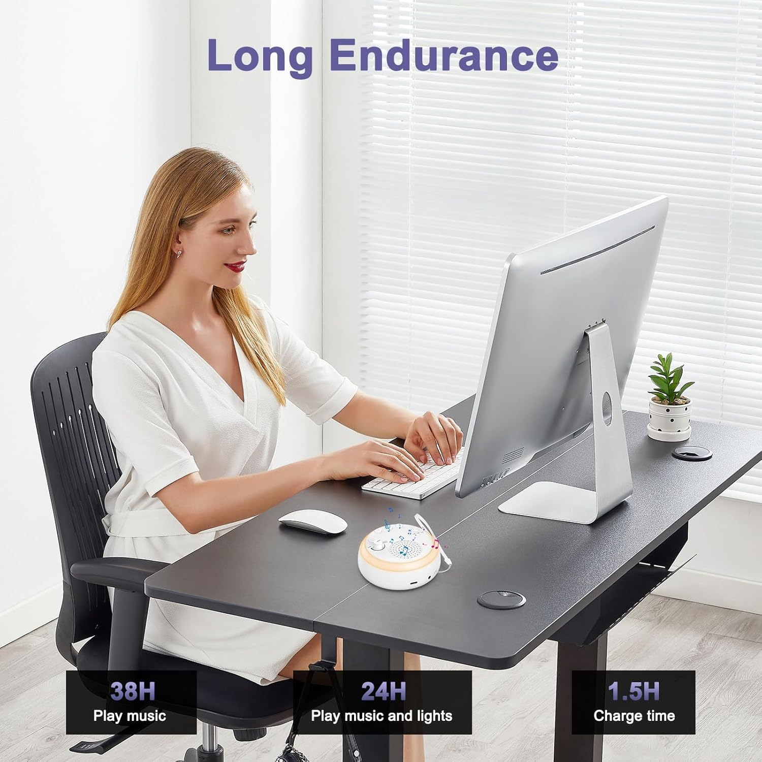 OQIMAX Portable White Noise Machine with Night Light, Rechargeable Sound Machine with 16 Soothing Sounds, Volume Adjustment, Timer & Memory Function, Sleeping Sound Machine for Home Office Travel image number 4