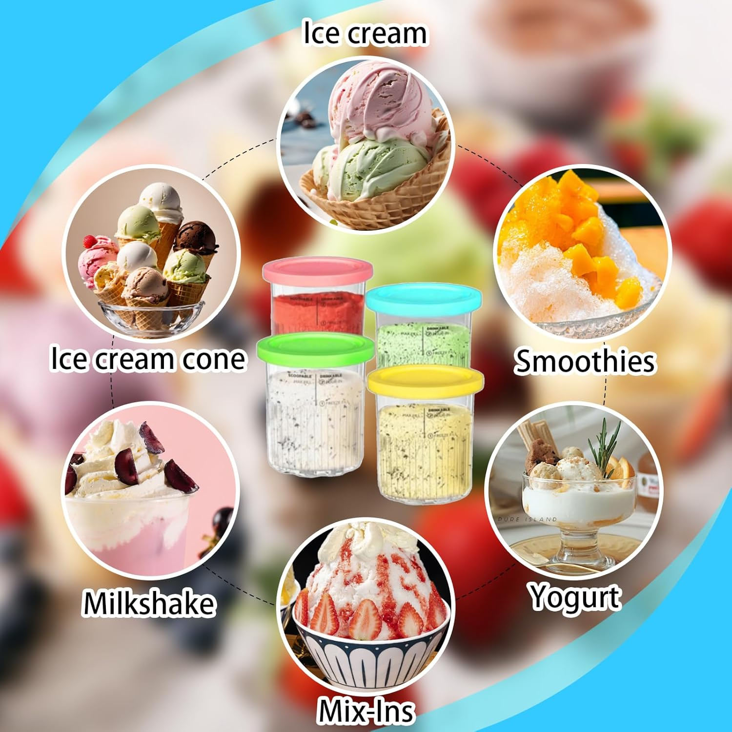 Creami Pints for Ninja Creami Deluxe Tubs, Containers Replacement for Ninja Creami Deluxe NC500 NC501 Series Ice Cream Makers, 24Oz Pints with Lids,Bpa-Free(4 Pack) image number 3