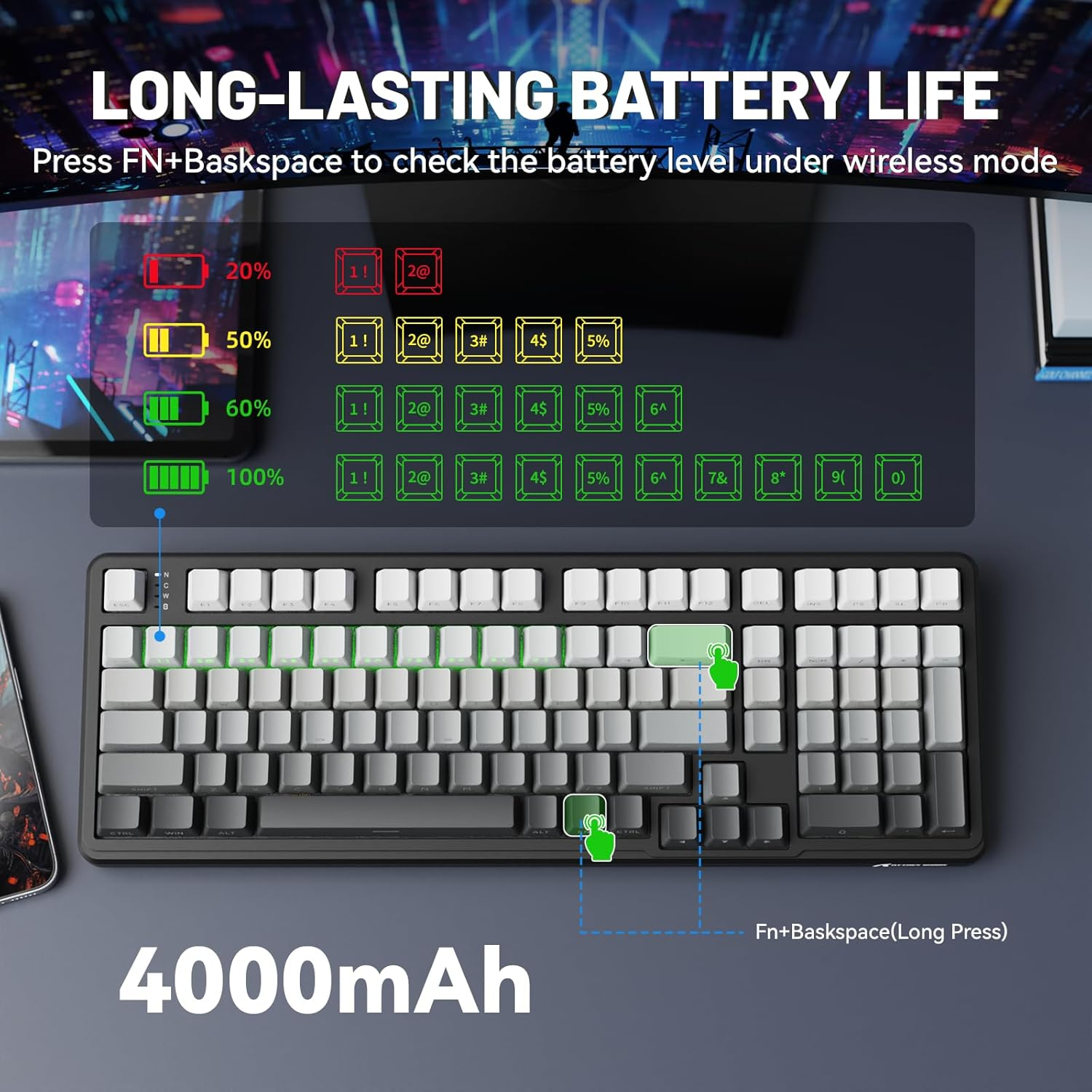 ATTACK SHARK X98 Wireless Mechanical Keyboard with Numpad,Gasket Mount Hot-Swap Pre-Lubed Linear Switch,Bt 5.0/2.4G/Wired,Rgb Backlit Computer Gaming Keyboards for Pc/Tablet/Ps5/Xbox-Moonlight image number 5