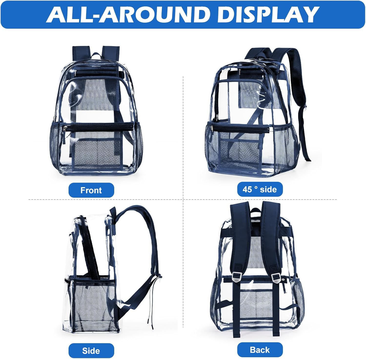 WEPOET Clear Backpack Heavy Duty Transparent See through Backpack,Waterproof Clear Bookbag image number 3