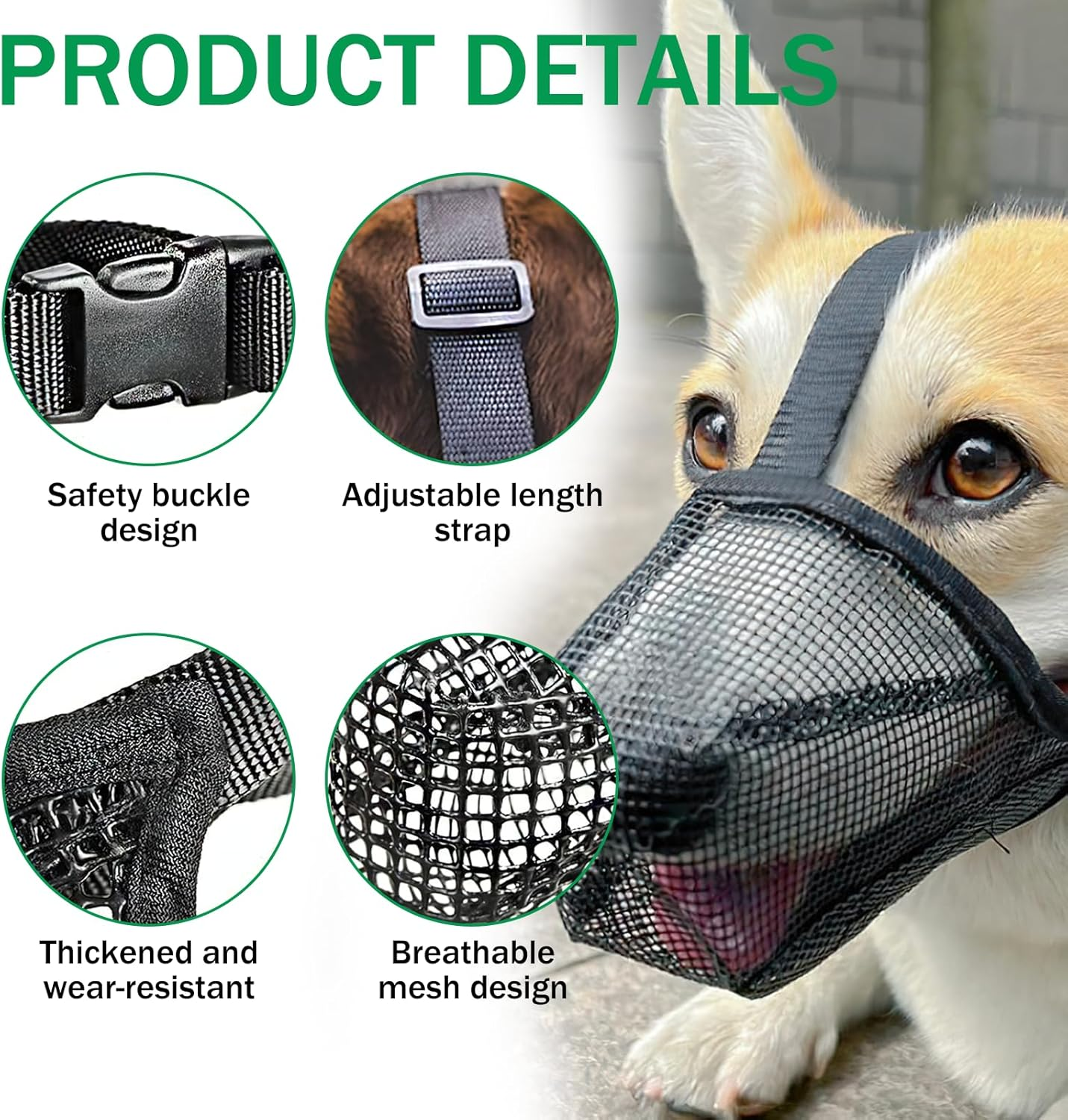 Muzzle for Dogs, Poison Bait Protection Muzzle Adjustable and Breathable for Large Safety Lock for Dogs Weighing 25-37.5 Kg for Prevents Biting Chewing and Barking (L) image number 1