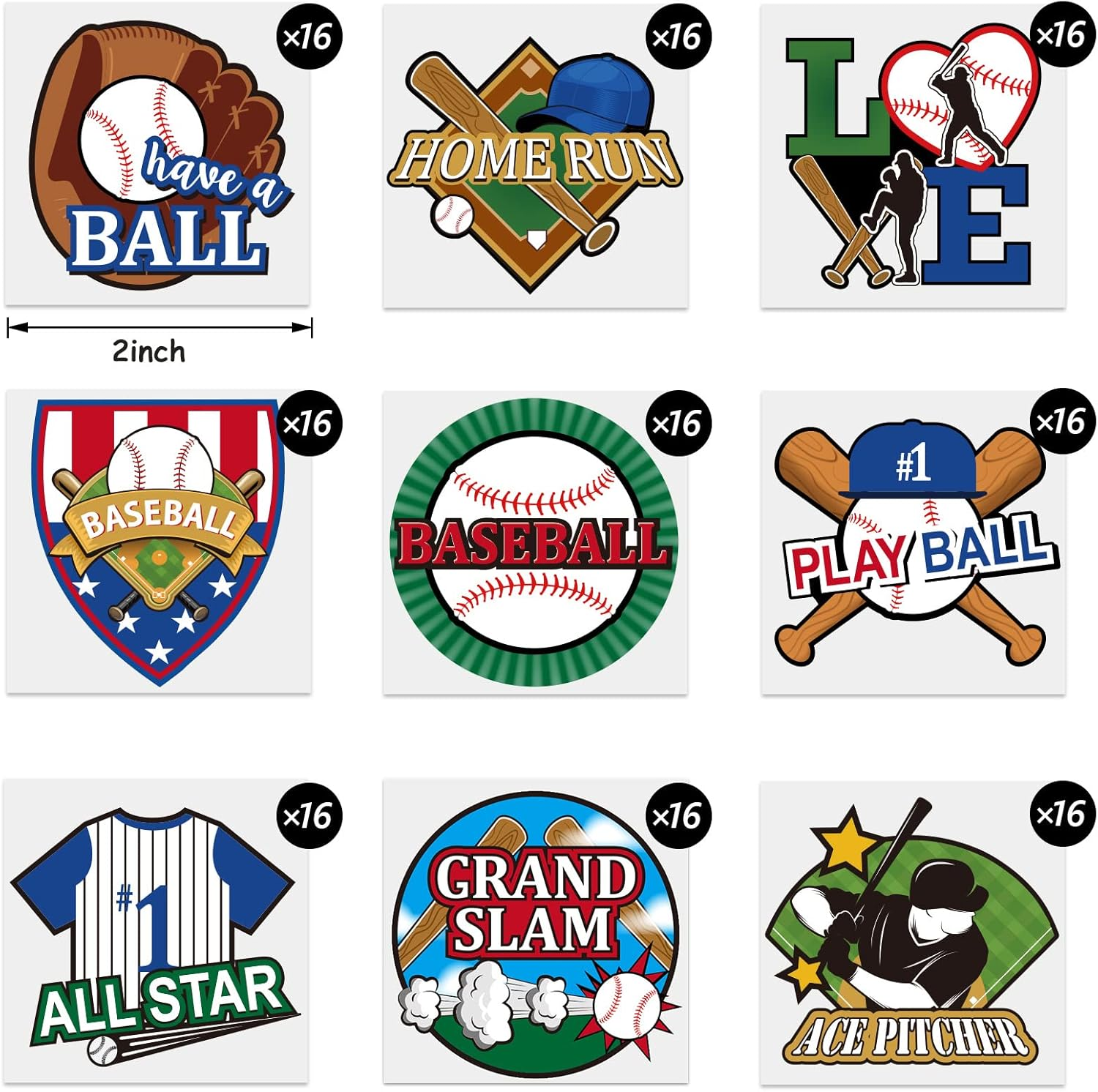144 Pieces Baseball Temporary Tattoos Baseball Softball Sport Themed Waterproof Temporary Tattoos Stickers Birthday Party Decoration Supplies for Kids Adults Sporting Fans 9 Styles image number 1