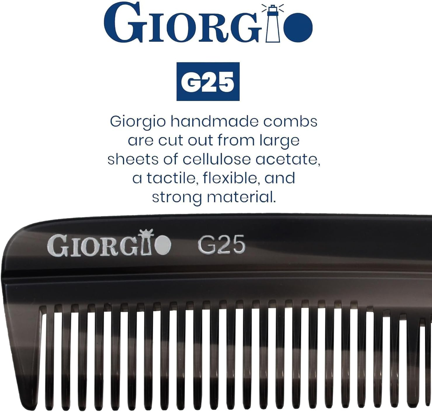 Giorgio G25 Finetooth and Widetooth Pocket Comb - Hair Styling Comb for Men and Women, Handmade Beard Combs for Men, Barber Combs, for Grooming,Saw Cut and Polished (Black Graphite) image number 2