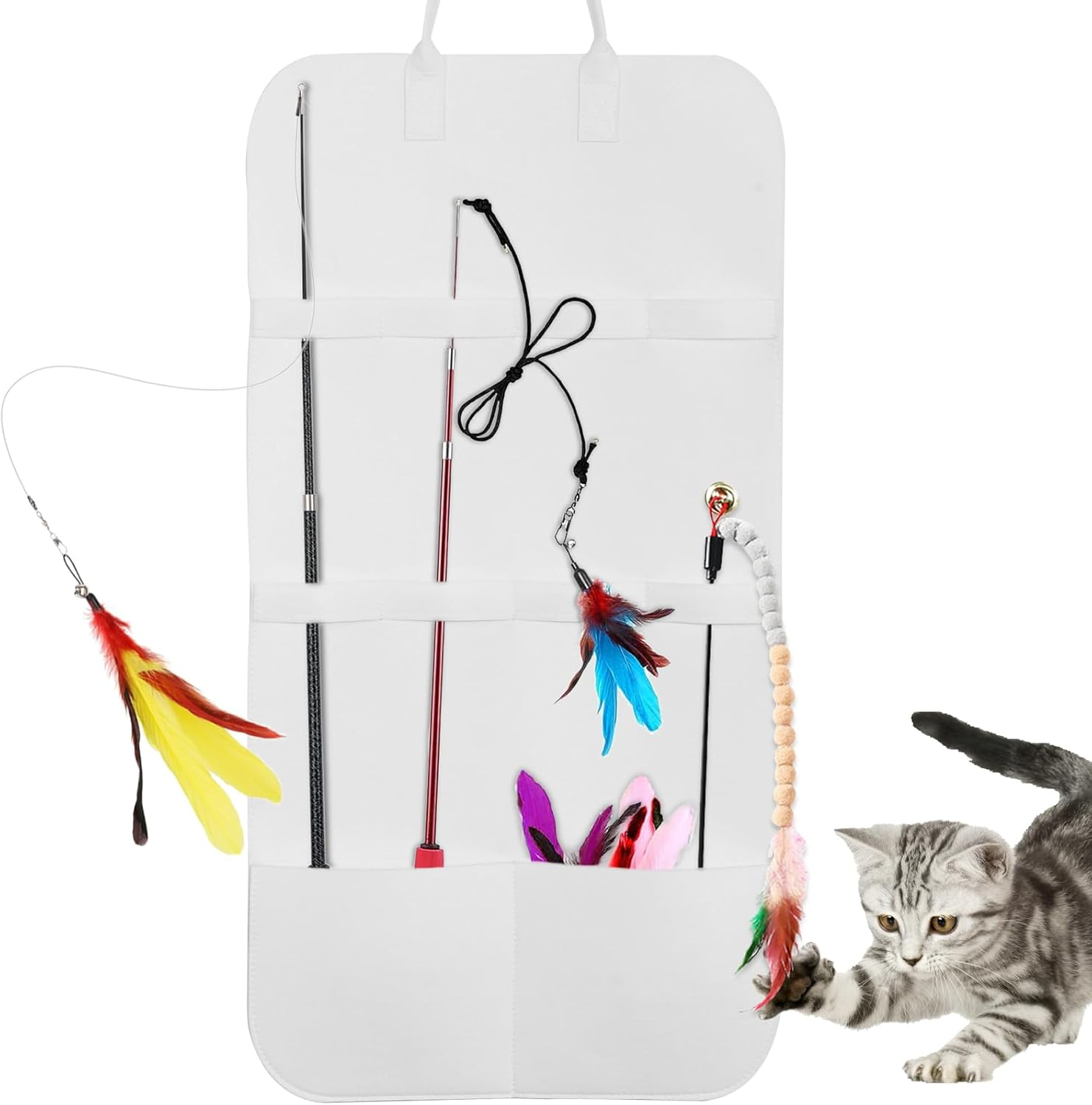 Cat Teaser Wand Holder, Felt Cat Wand Toy Storage Bag, Space Saving Cat Wand Toy Hanging Organizer, Multifunctional Cat Toy Hanging Organizer for Indoor Cats image number 5