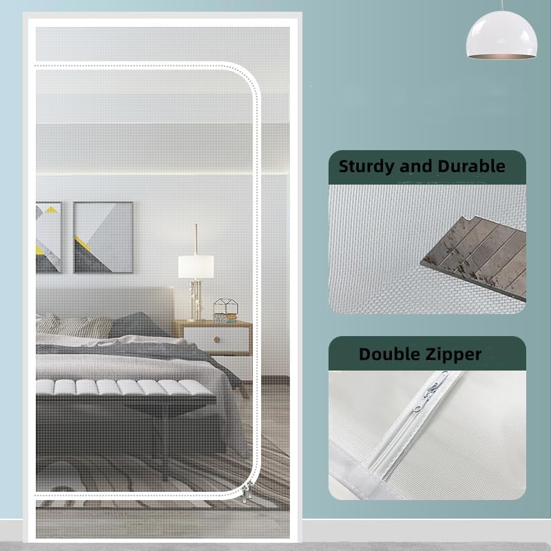 Cat Net for Balcony with Zip, Pet Screen Door, Prevent Cats from Running, Cat Mesh Door Screen for Living Room, Bedroom, Kitchen, 90 X 210 Cm (White-90 X 210 CM-A) image number 2