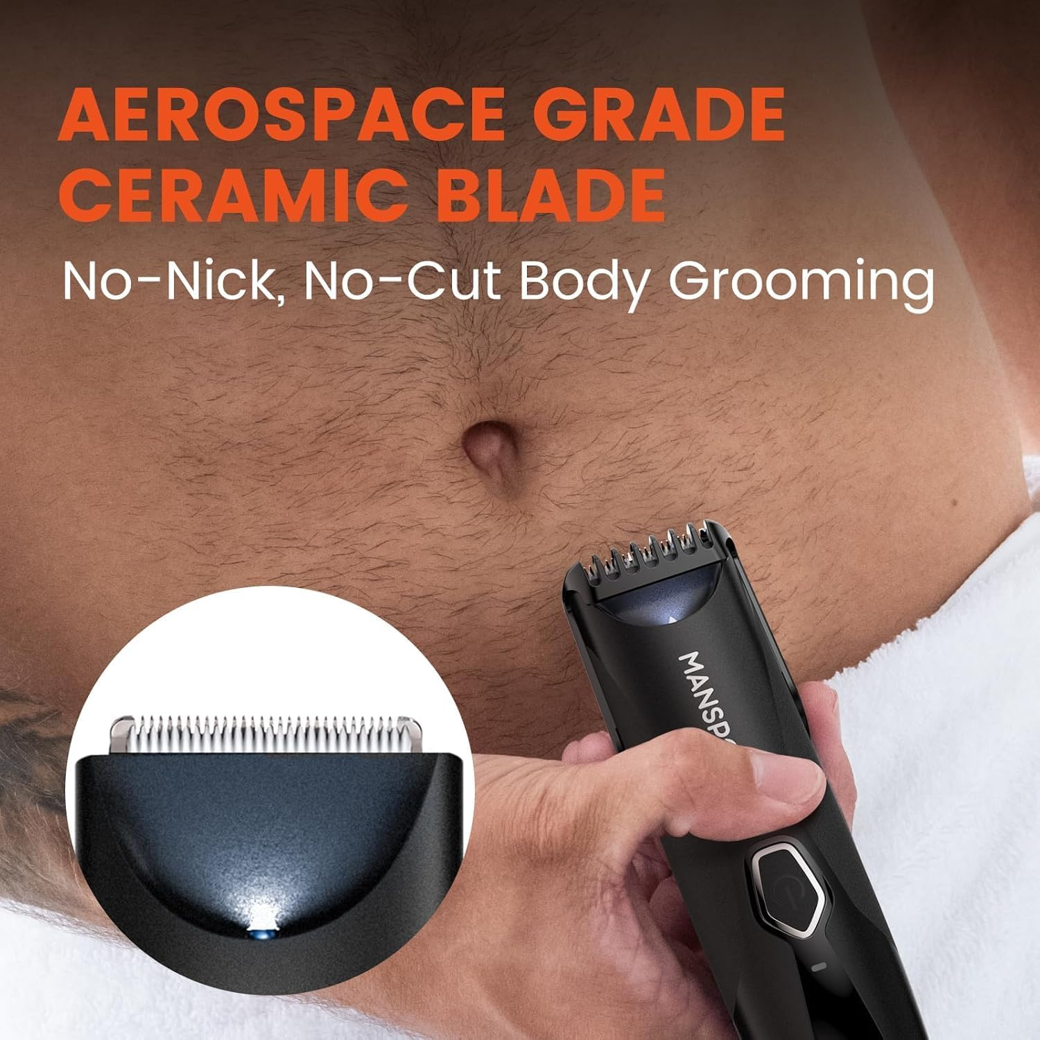 MANSPOT Manscape Body Hair Trimmer for Men, Dual-Sided Waterproof Wet/Dry Pubic Hair Trimmer, Foil Shaver, Integrated Ceramic Blade Head, 90 Minutes Shaving image number 6