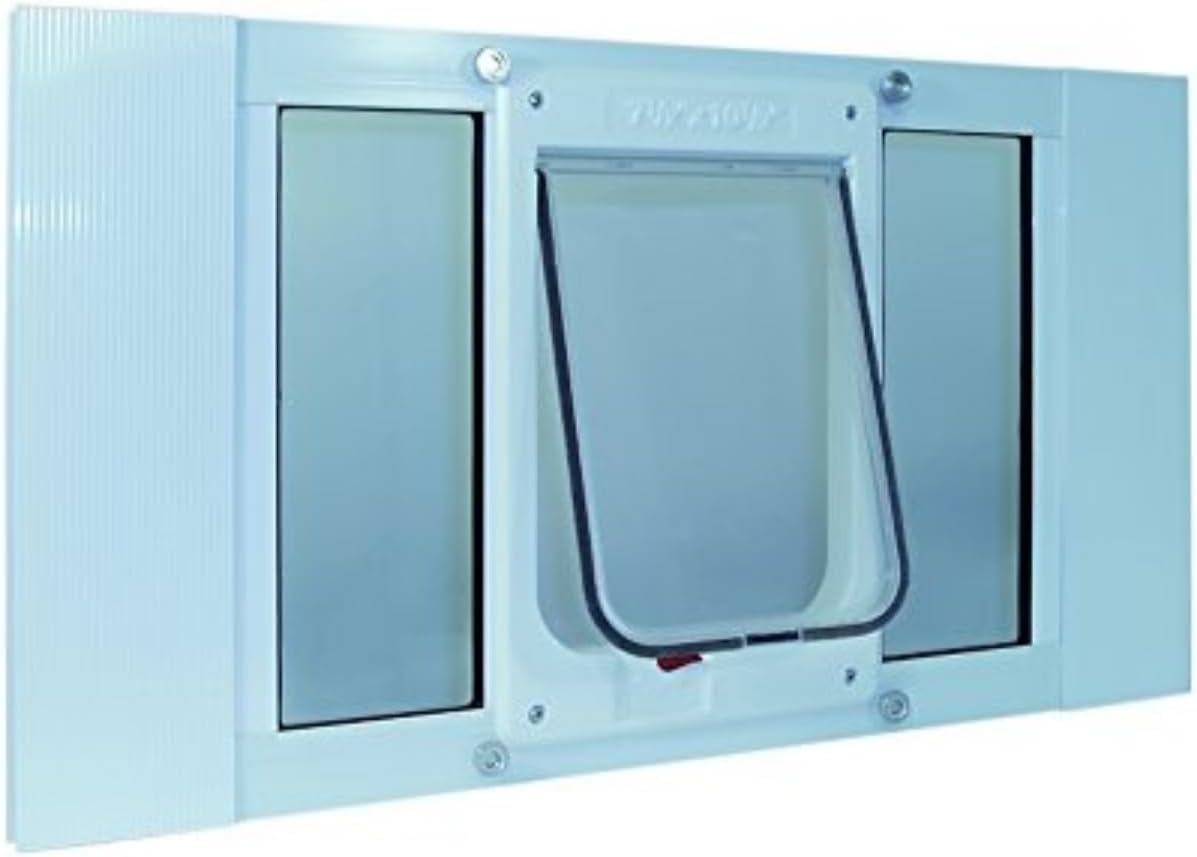 Ideal Pet Products Aluminum Sash Window Pet Door, Adjustable Width 27" to 32", Cat Flap, 6.25" X 6.25" Flap Size, White image number 1