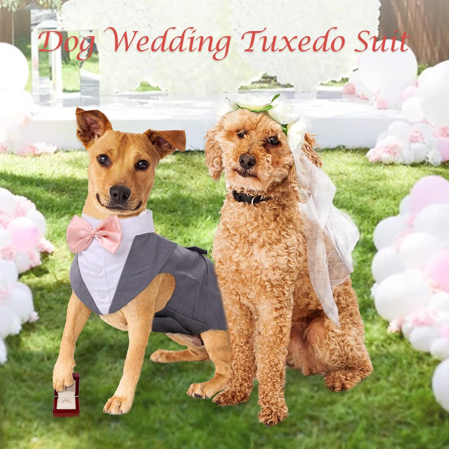 Dog Tuxedo Suit and Bandana Set,Small Medium Large Breeds Dog Wedding Attire Party,Gentle Pet Prince Costume with Detachable Bow Tie Collar,Cat Vest Shirt Dress-Up Cosplay Apparel for Special Events image number 1