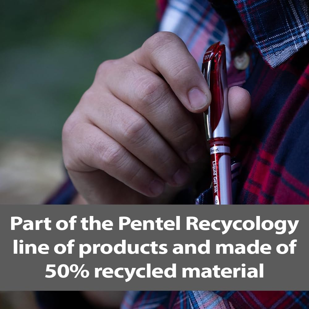 Pentel Energel Liquid Gel Pen 0.7Mm Medium Nib Black Ink, Box of 12 Pens (BL57-A) - Red image number 4