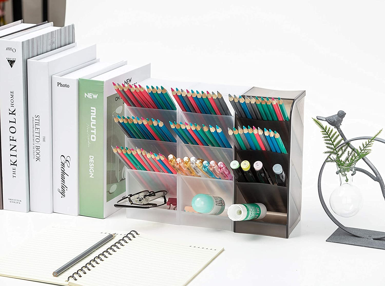 Ctcwsh YAOYUE Large Size Durable Strong Set of 5Pcs Desk Pen Organizer - Pen Holder Cup Makeup Marker Pencil Storage for Office School Home Supplies Teacher Translucent White Color - White image number 4