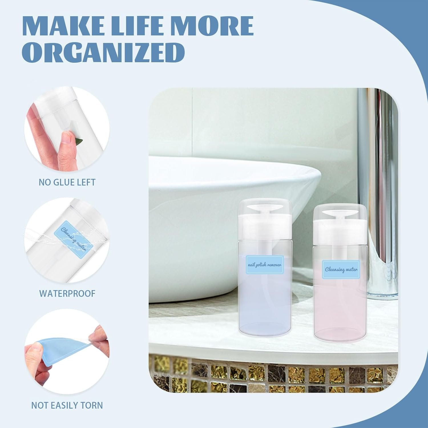 Modixun 6 Pack Nail Polish Remover Pump, Alcohol Dispenser Push down Lockable Bottle Empty Liquid Container with Stickers for Makeup Remover, Micellar Water, Toner, 120Ml image number 1