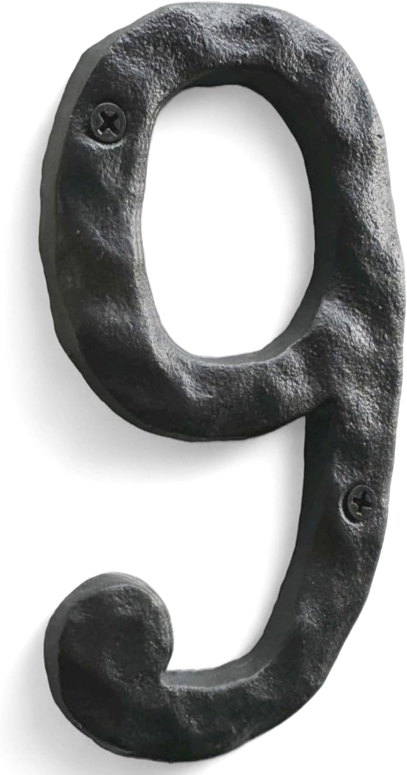 NACH House Numbers, 5.5 Inch Black Address Number 9 for outside - Rustic with Mounting Hardware image number 1