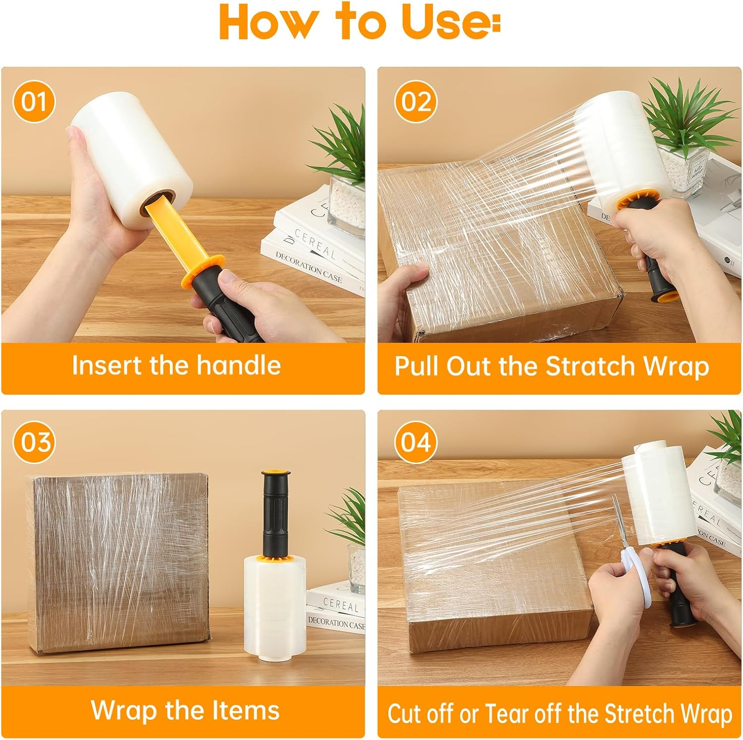 2 Packs Stretch Wrap Stretch Film with Handles 5" X 1000 Feet Shrink Wrap Packing Moving Suppliers 60 Gauge Self Adhering Packing Supplies for Pallet Wrapping Shipping and Surface Protection