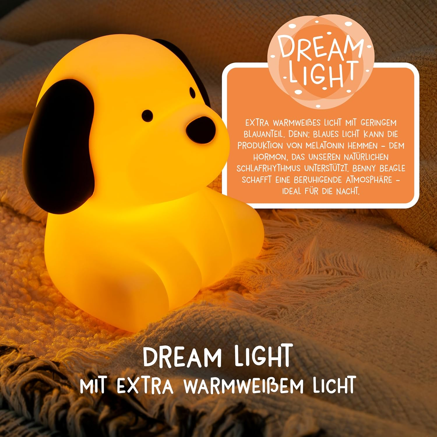 Megalight Benny Beagle Kids Night Light RGB Color Changing Timer Baby Night Light Warm White Battery Sleep Aid Dimmable Nursing Light Lamp image number 2