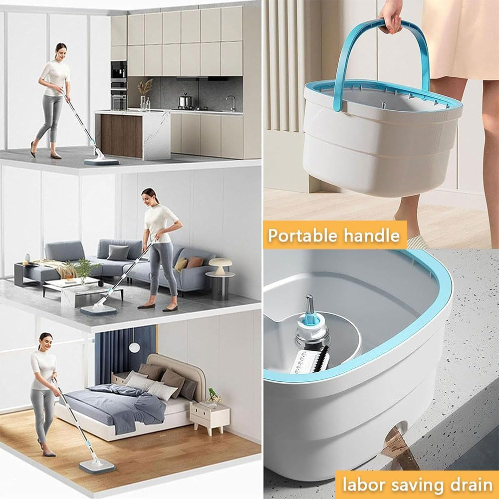 Spin Mop and Bucket with Wringer Set &ndash;Separates Clean & Dirty Water, 360&deg; Swivel Flat Mop, 6 Reusable Microfiber Pads, for Tile, Wood, Marble, and Window Cleaning