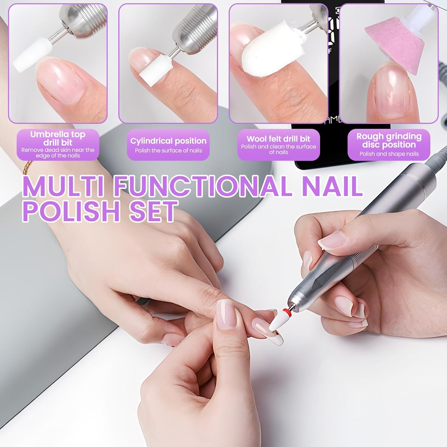 Mohito 21 Piece Nail Drill Bits, Piece Nail Drill Set, 3/32 Inch Electric Nail Cutter Bits Set, for 3/32 Inch Nail Drill Gel Nails Acrylic Gel Manicure and Pedicure image number 1