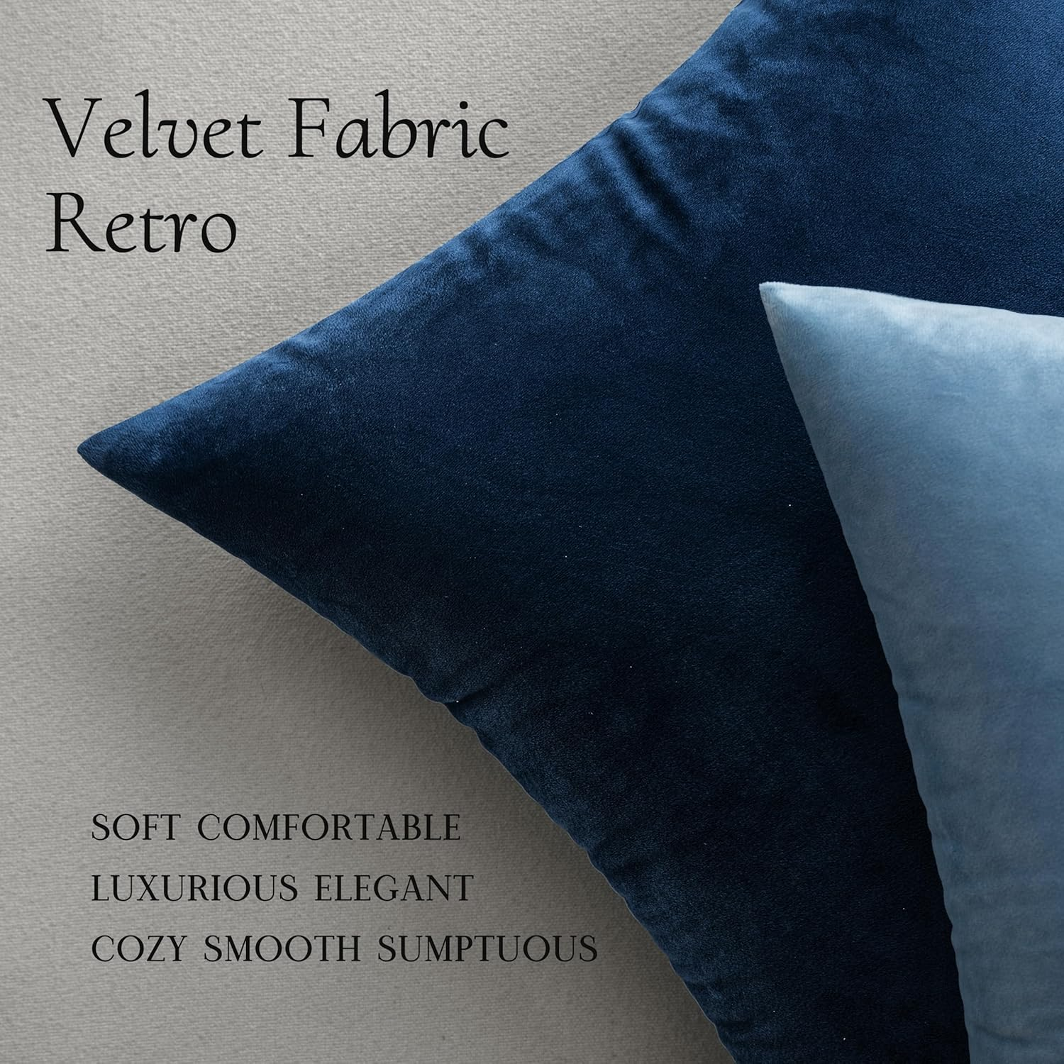 MIULEE Velvet Throw Pillow Covers 18X18 Inch, Pack of 2 - Dark Blue, Super Soft Decorative Square Cushion Cases Modern Luxury Home Decor for Sofa, Couch, Bed, Chair with Invisible Zipper image number 7