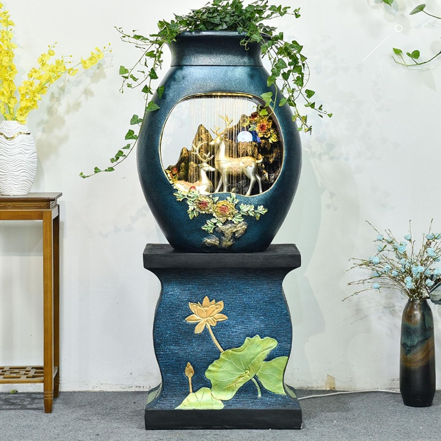 Outdoor Fountain Indoor Floor-Standing Water Fountain, Home Waterfall with Atomizer Polyresin Decoration Decor Ornament for Meditation Relaxation image number 3