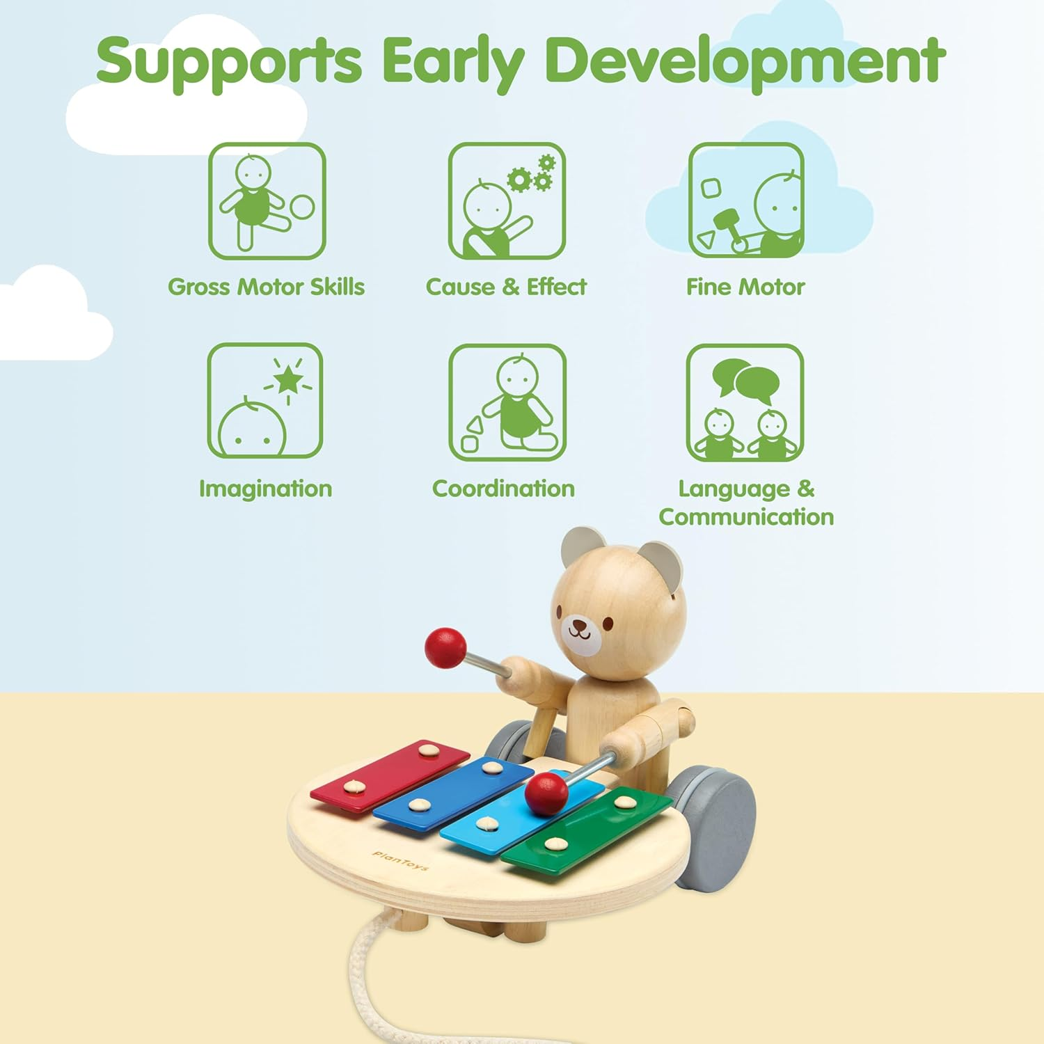 Plantoys - Pull-Along Musical Bear image number 3