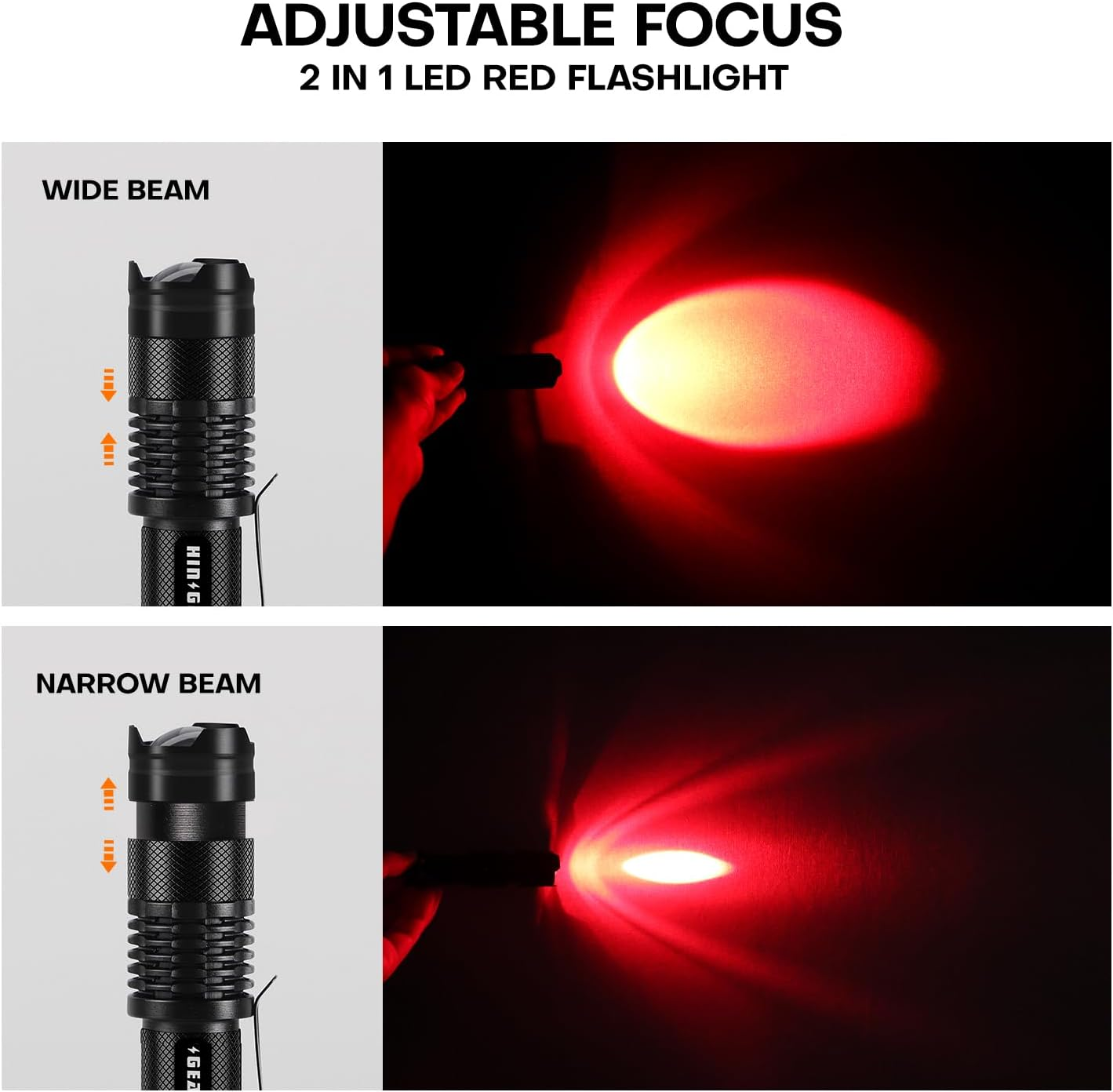 2 Pack Red Flashlight LED Single Mode Light 1 Mode LED Torch Scalable Red Light Flashlight for Astronomy Aviation Night Observation image number 2
