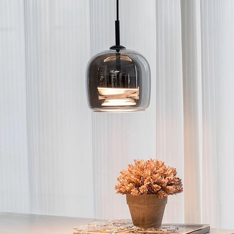 Smoked Grey Modern Pendant Ceiling Light Fixture - Small Size, Home Decor Hanging Lamp for Kitchen Decor, Dining Room Light, Bedroom, Adjustable Height and LED with 3 Temperatures image number 4